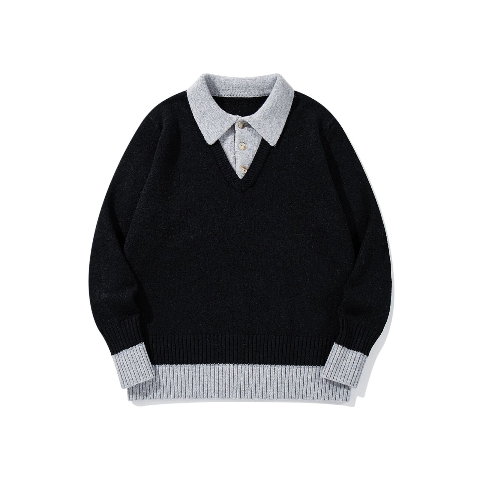 Color-Blocked Mock Two-Piece Knit Sweater with Turn-Down Collar, Unisex Casual Versatile Pullover - Image 4