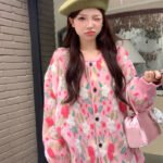 Chic and Stylish Loose Knit Sweater for Women, Autumn New Arrival, Plus Size, Sweet Floral Pink Knitted Cardigan - Image 4