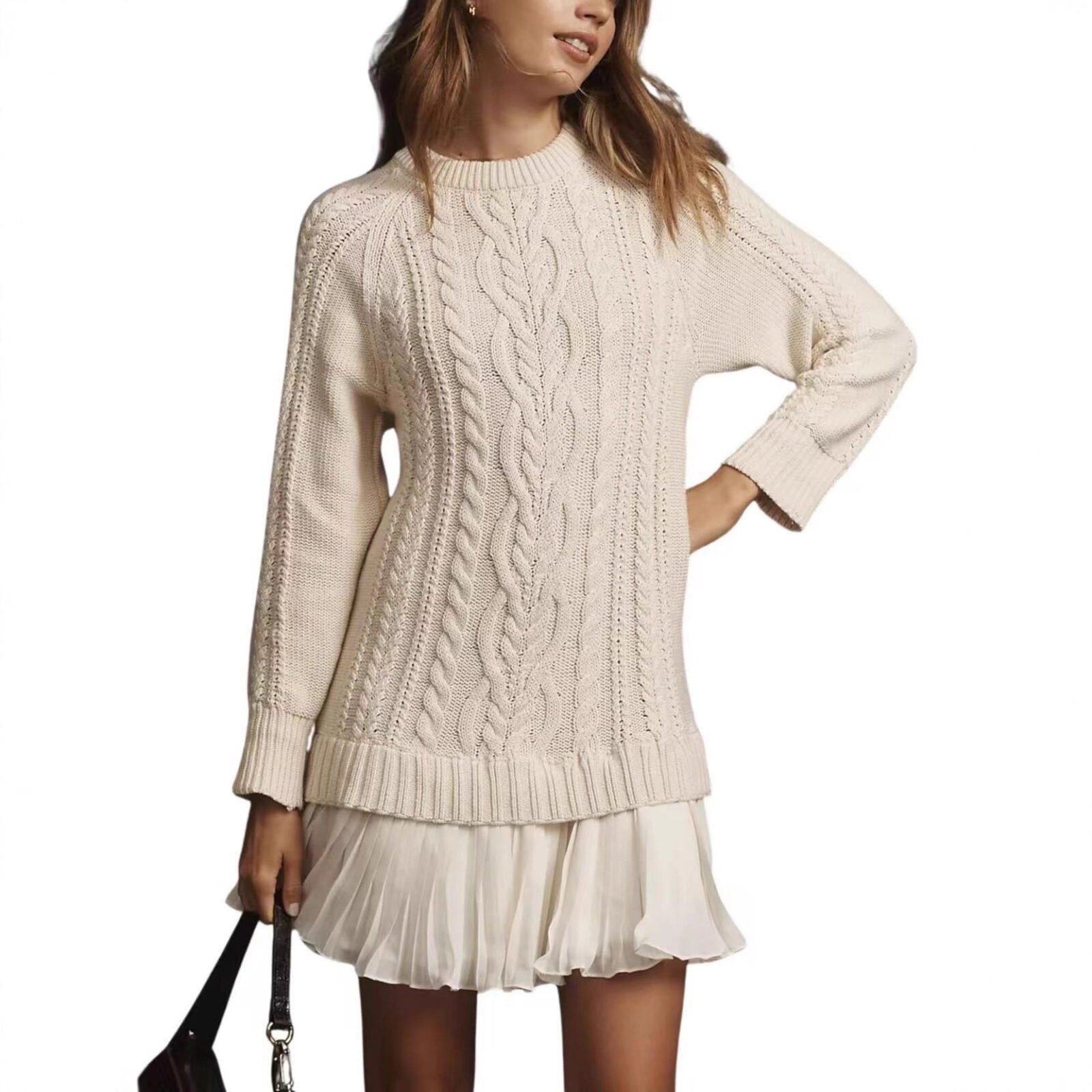 Comfortable Casual Fashion Knit Sweater with Cable Pattern for Women - Image 2