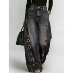 New jeans for women, metal eyelet design, casual loose high-waisted wide-leg jeans - Image 7