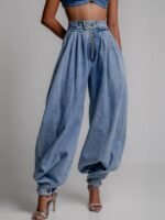 High waisted zipper leg tied jeans for women - Image 6
