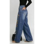New jeans for women, metal eyelet design, casual loose high-waisted wide-leg jeans - Image 4