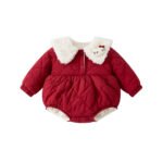 Fleece-Lined Cartoon Romper for Baby Girls, Stylish Thick Warm Hooded Onesie