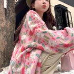 Chic and Stylish Loose Knit Sweater for Women, Autumn New Arrival, Plus Size, Sweet Floral Pink Knitted Cardigan - Image 3