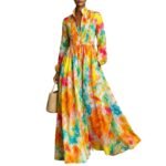 New Style Shirt Dress with Floral Digital Printing Long Dress - Image 5