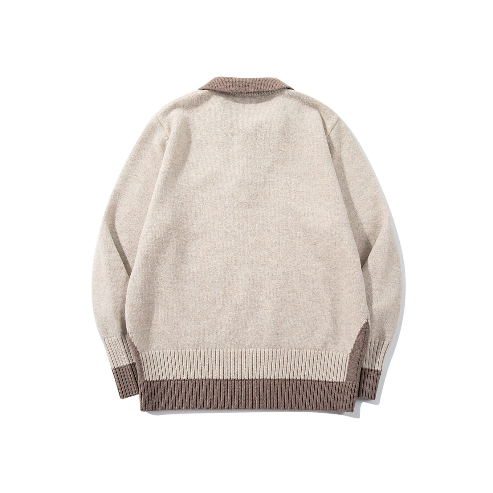 Color-Blocked Mock Two-Piece Knit Sweater with Turn-Down Collar, Unisex Casual Versatile Pullover - Image 2