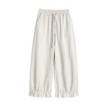 Real Shot Pleated Ruffle Hem Lantern Pants Women Spring Summer Silk Cotton Cuffed Cool Lightweight Casual Pants - Image 4