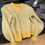 Chic Yellow Short Knit Cardigan for Women, Thick Cozy Style, Loose Fit, Petite Size, Autumn and Spring Wear - Image 6