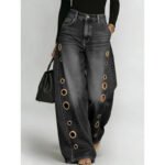 New jeans for women, metal eyelet design, casual loose high-waisted wide-leg jeans - Image 5
