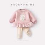 Embroidered Fleece-Lined Mid-Length Hoodie Set for Toddler Girls - Image 2