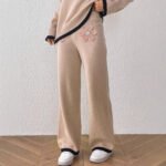 Ladies' Knitted Pants Women's Embroidered Flower Patchwork Sweater Casual Pants - Image 2