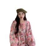 Chic and Stylish Loose Knit Sweater for Women, Autumn New Arrival, Plus Size, Sweet Floral Pink Knitted Cardigan - Image 5