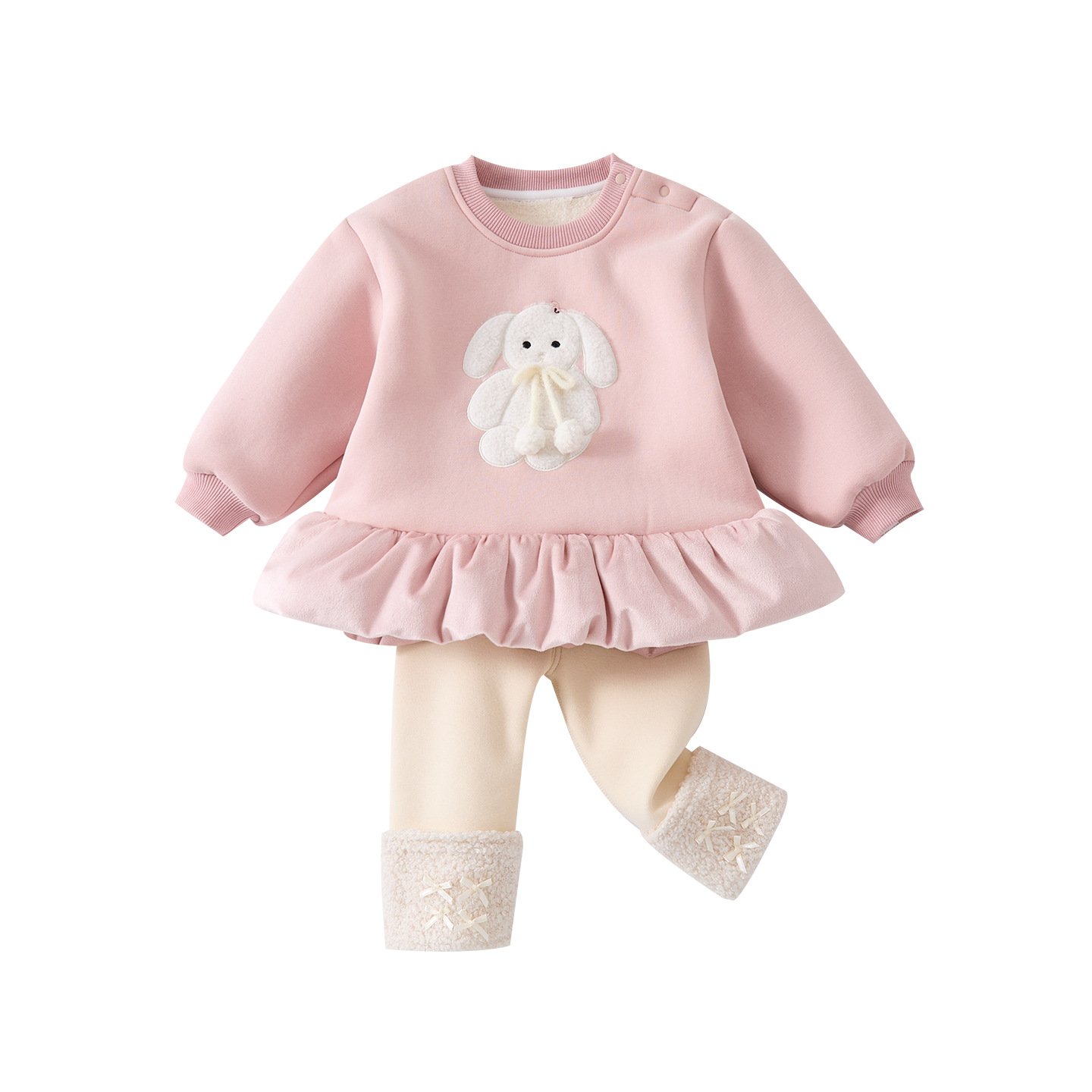 585547228 Embroidered Fleece-Lined Mid-Length Hoodie Set for Toddler Girls - Image 1