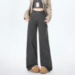 Cargo pants for women, spring and autumn new style, multi-pocket vintage casual wide-leg loose straight-leg slightly flared jeans - Image 3