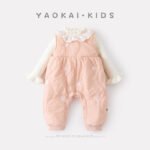 Fleece Lined Thickened Onesie Set Girls Baby Crawling Suit Knitwear Two-Piece Set - Image 2