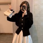 Cherry Red Knit Cardigan for Women, Stylish Waist-Cinching Slim Fit Sweater Coat, Festive Christmas and New Year Outfit
