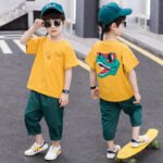 Boys' Short Sleeve T-Shirt and Shorts Set, Children's Cartoon Sports Two-Piece Outfit - Image 5