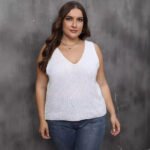 Ladies' Cross-Back V-Neck Casual Knit Top, Oversized Machine-Knitted Sweater, Basic Layering Top - Image 2