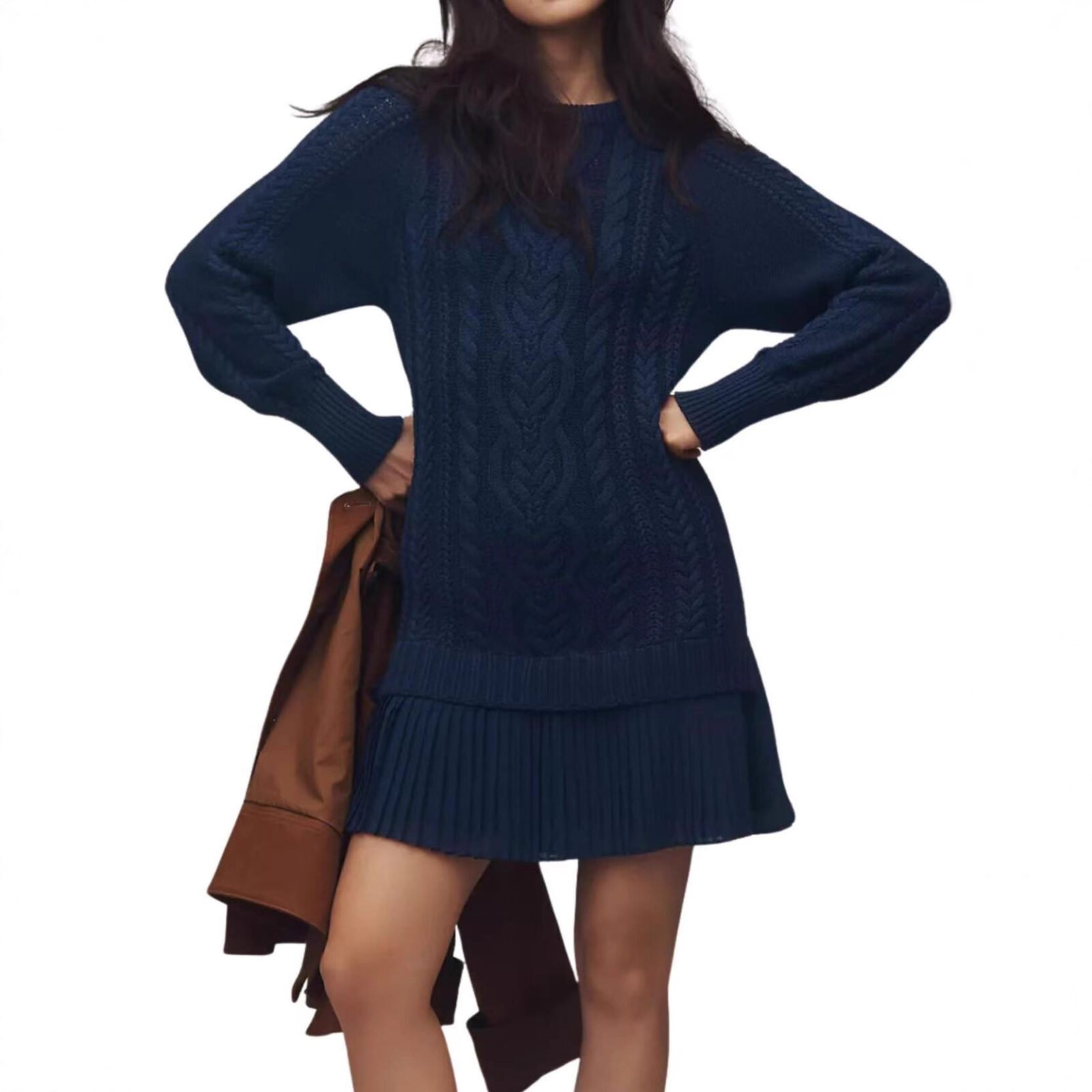 Comfortable Casual Fashion Knit Sweater with Cable Pattern for Women - Image 3