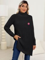 Lady's Base Layer Sweater, Hand-Crocheted Flower, High Neck, Simple Split Design Dress - Image 6