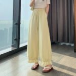 Real Shot Pleated Ruffle Hem Lantern Pants Women Spring Summer Silk Cotton Cuffed Cool Lightweight Casual Pants - Image 7