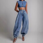 High waisted zipper leg tied jeans for women - Image 2