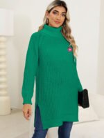 Lady's Base Layer Sweater, Hand-Crocheted Flower, High Neck, Simple Split Design Dress - Image 9