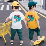 Boys' Short Sleeve T-Shirt and Shorts Set, Children's Cartoon Sports Two-Piece Outfit - Image 2