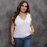 Ladies' Cross-Back V-Neck Casual Knit Top, Oversized Machine-Knitted Sweater, Basic Layering Top - Image 3