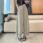 Real Shot Pleated Ruffle Hem Lantern Pants Women Spring Summer Silk Cotton Cuffed Cool Lightweight Casual Pants - Image 3