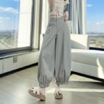 Flared Ankle-Length Pants for Women, Loose Fit, High Waist, Flowy Wide Leg Lantern Pants, Lightweight Summer Style - Image 7
