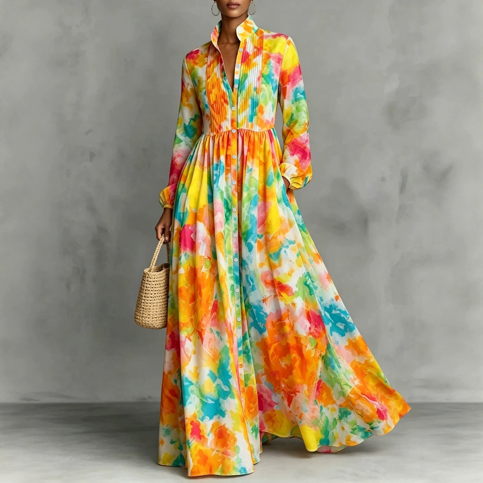 586555962 New Style Shirt Dress with Floral Digital Printing Long Dress - Image 1