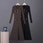 Knit Polo Neck Flared Midi Dress for Women - Image 4