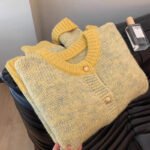 Chic Yellow Short Knit Cardigan for Women, Thick Cozy Style, Loose Fit, Petite Size, Autumn and Spring Wear - Image 2