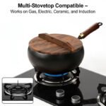 Hand-Forged Iron Wok 24/28cm Uncoated with Wood Lid for Induction Gas - Image 3