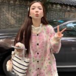 Chic and Stylish Loose Knit Sweater for Women, Autumn New Arrival, Plus Size, Sweet Floral Pink Knitted Cardigan - Image 7