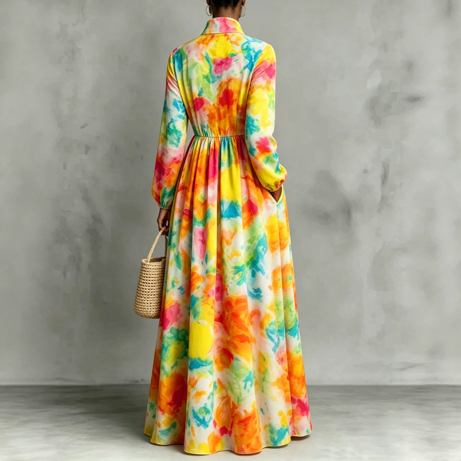 New Style Shirt Dress with  Floral Digital Printing Long Dress - Image 2