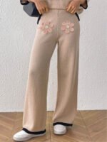 Ladies' Knitted Pants Women's Embroidered Flower Patchwork Sweater Casual Pants - Image 6