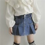 Girls' denim shorts fake two piece skirt