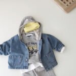 Children's hooded pocket denim jacket clip - Image 4