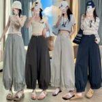 Flared Ankle-Length Pants for Women, Loose Fit, High Waist, Flowy Wide Leg Lantern Pants, Lightweight Summer Style - Image 2