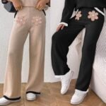 Ladies' Knitted Pants Women's Embroidered Flower Patchwork Sweater Casual Pants - Image 5