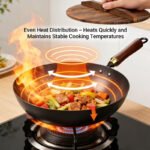 Hand-Forged Iron Wok 24/28cm Uncoated with Wood Lid for Induction Gas - Image 5