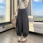 Flared Ankle-Length Pants for Women, Loose Fit, High Waist, Flowy Wide Leg Lantern Pants, Lightweight Summer Style - Image 5
