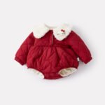 Fleece-Lined Cartoon Romper for Baby Girls, Stylish Thick Warm Hooded Onesie - Image 3