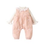 Fleece Lined Thickened Onesie Set Girls Baby Crawling Suit Knitwear Two-Piece Set