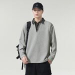 Men's Long Sleeve Fake Two-Piece Polo Sweatshirt Casual Loose Fit Plus Size Top