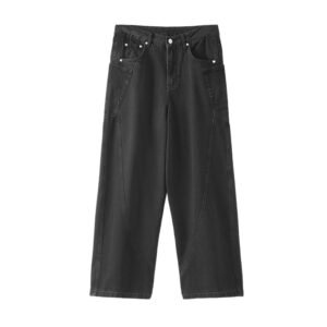 Men's Black High Street Loose Straight Leg Curved Denim Jeans