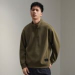 Men's Retro Half Zip Pullover Sweatshirt Solid Color Loose Fit Casual Top - Image 3