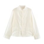 Rope knot button long sleeved stand up collar shirt for women - Image 6